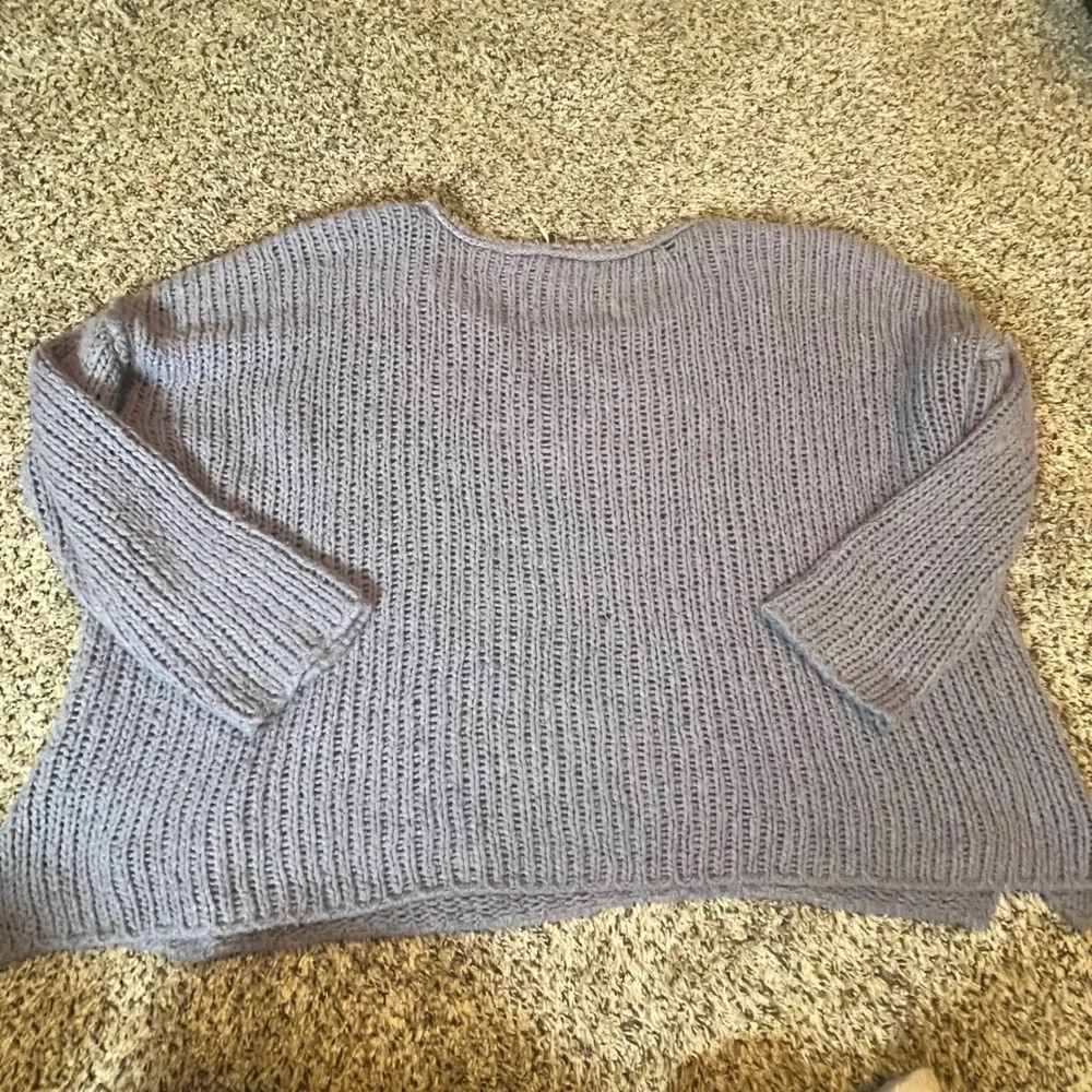 Free People Lavender Purple Chunky Open Knit Wool Angora‎ Blend Sweater Size M/L
